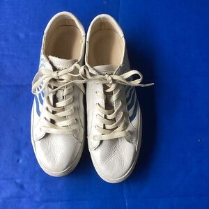 Soludos Women's White Sneakers with Blue embroidered designs, size 10